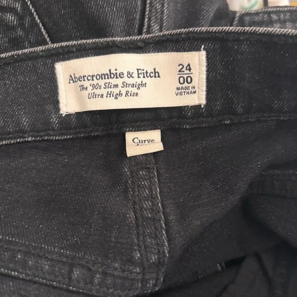 Abercrombie & Fitch Size 24/00 Black Curve Love Ultra HR 90s Slim Straight Jean - Picture 3 of 4